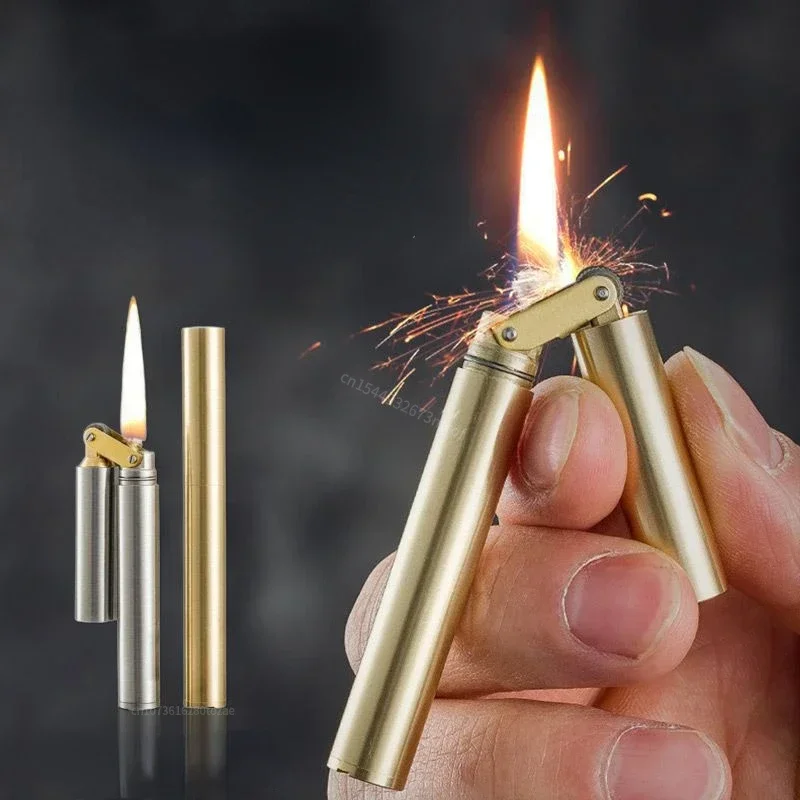 Hot Nunchaku Lighter Men'S Father Husband Birthday Gift Retro Lighter Nunchaku Kerosene Lighter Windproof Brass Stainless Steel