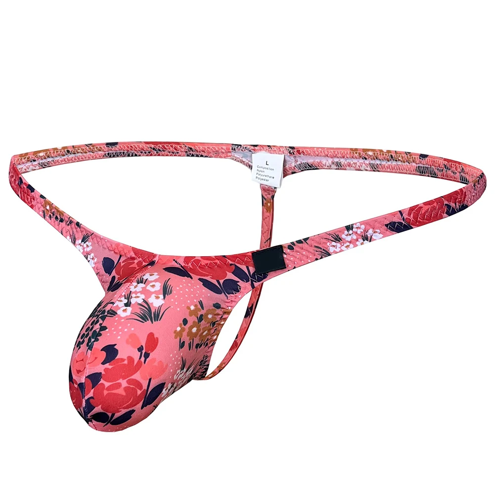 Sexy Men Jockstrap Thongs Big Pouch U Convex Underwear Super Mini Bikini G-string Nylon Printed Briefs Seduction Erotic Panties