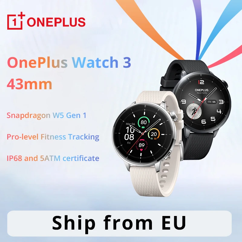 Montre connectée OnePlus Watch 3 43 mm, écran AMOLED 1,32 pouces, processeur Snapdragon W5 Gen 1, autonomie jusqu'à 60 heures