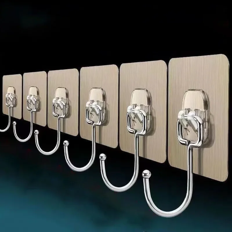 10Pcs Stainless Steel Self-Adhesive Hooks Bathroom Towel Clothes Key Hanger Storage Holder Wall Sticker
