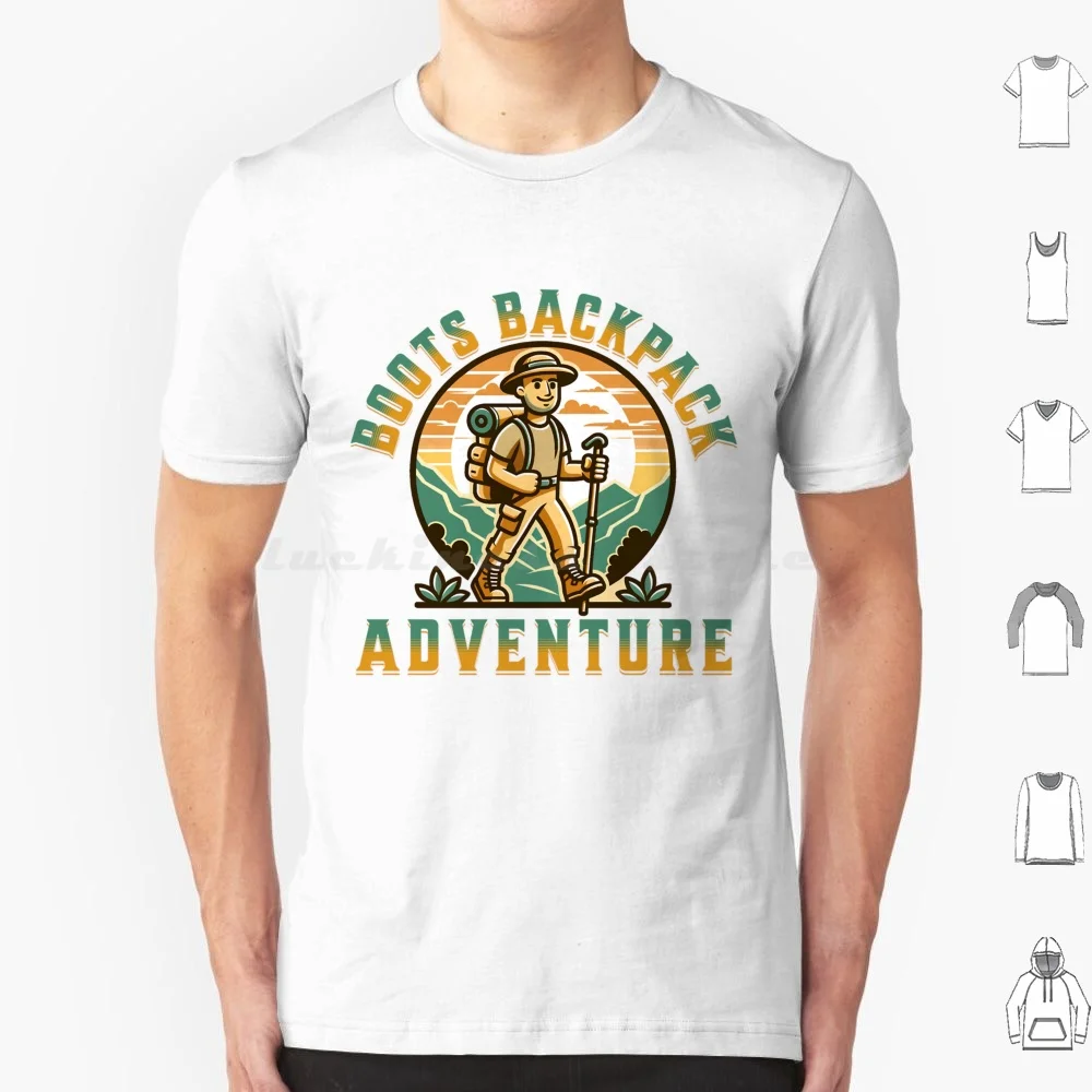 Boots Backpack Adventure Day Hiking T Shirt Big Size 100% Cotton Outdoor Adventures Nature Walks Trail Gear Lightweight Hiking