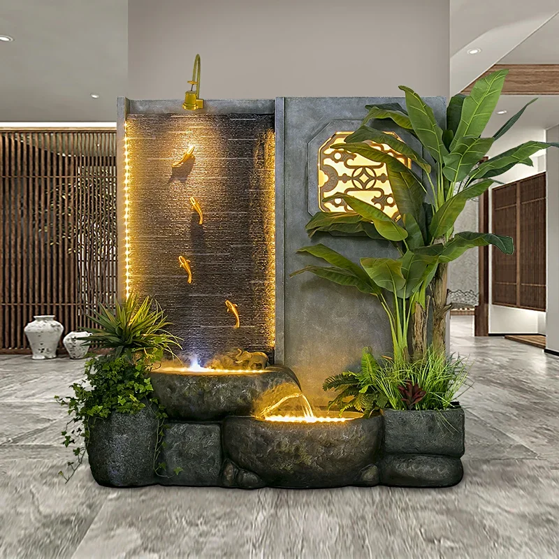 

A48 Garden water curtain wall running water screen outdoor ornament indoor rockery fountain living room landscape