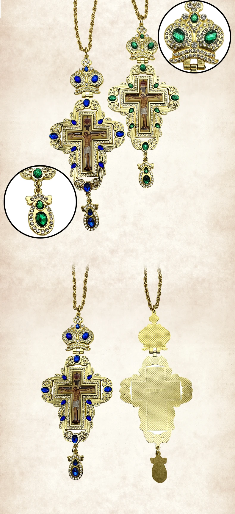 HTISOK Orthodoxes Brustkreuz Jesus-Kruzifix Kreuzgoldanhänger Kreuzkette Religiöser Schmuck крест кулон – Detail 5