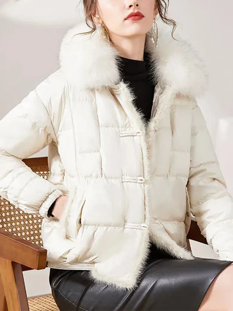 Fashion Winter 90% White Duck Down Coat Women\'s Fox Collar Light Feather Jacket Women\'s Single Breasted Warm Coat Women Jacket