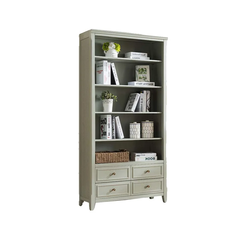 

Customizable French Light Luxury Solid Wood Bookcase Living Room Open Display Locker American Floor Bookcase Bookshelf