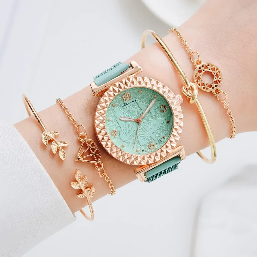 5pcs Luxury Bracelet Watch Set Women Elegant Magnet Diamond Ladies Quartz Wrist Watch Dress Pink Clock Reloj Mujer image 2