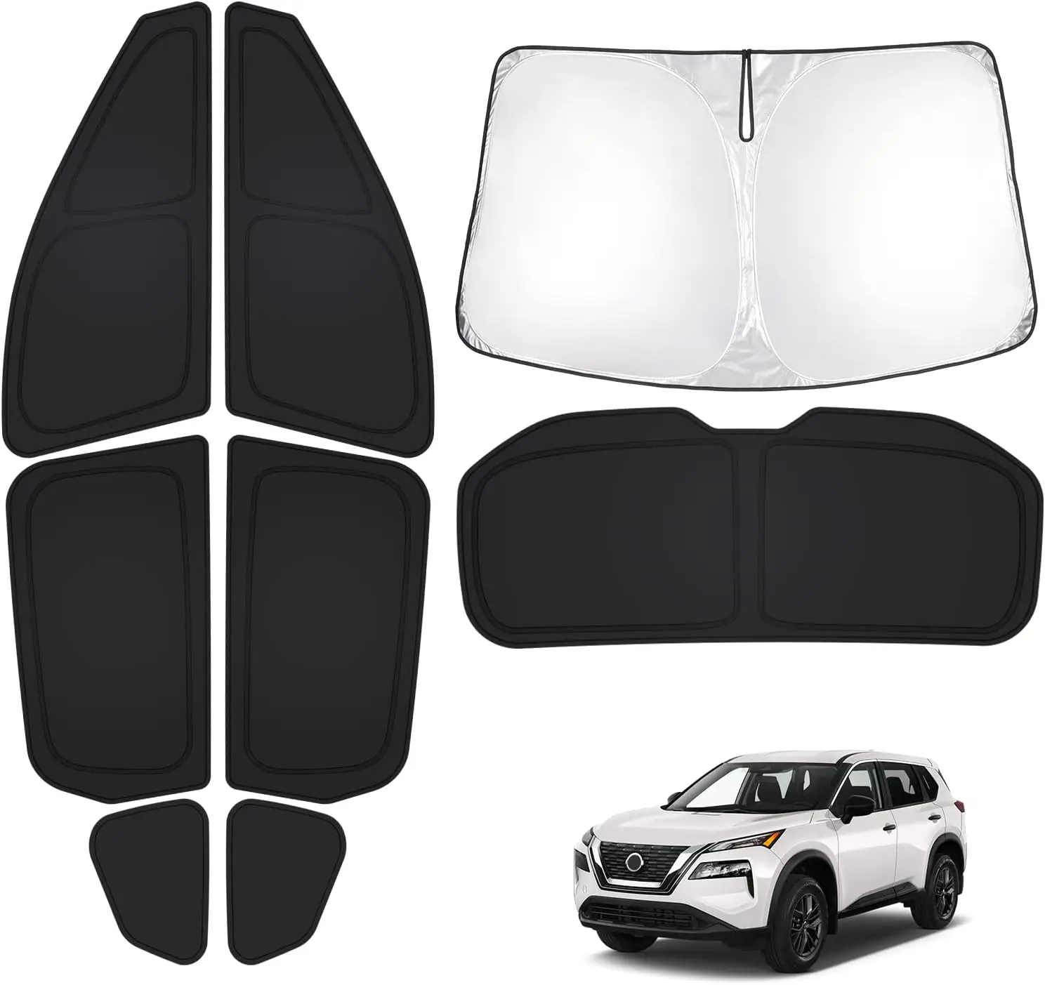 Thick UV Blocking & Blackout Privacy Foldable Car Window Sunshades for 2021-2026 SUVs - 8-Piece Windshield Sun Shade Set - Keep Cool Sun Visor Covers Accessories