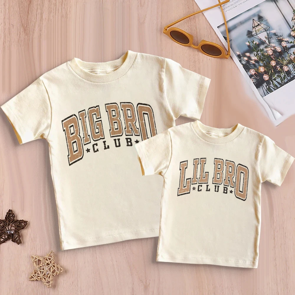 Big Brother Little Brother Club Printed Child Shirts Sibling Matching Outfits Boys Vintage T-shirt Kids Short Sleeve Tops Retro