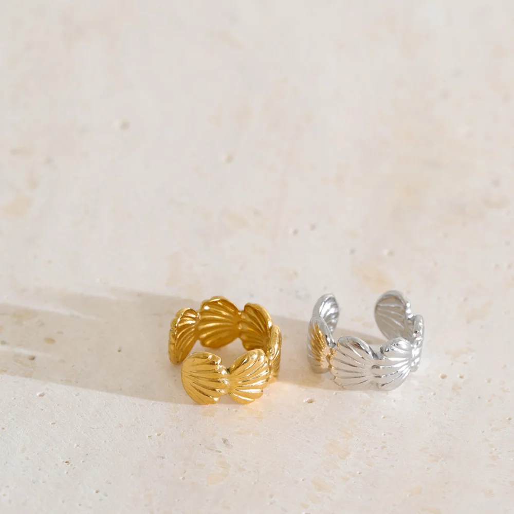 Qchic 1PC 316 Stainless Steel Shell Ocean Style Ear Clip Earrings for Women Ocean Style Ear Cuff Ocean Beach Texture Jewelry