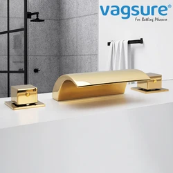 3PCS Bathroom Bathtub Faucet Basin Faucet Deck Mounted Spa Tub Mixer Tap Cold Hot Mixer Waterfall Matte Black or Gold Color