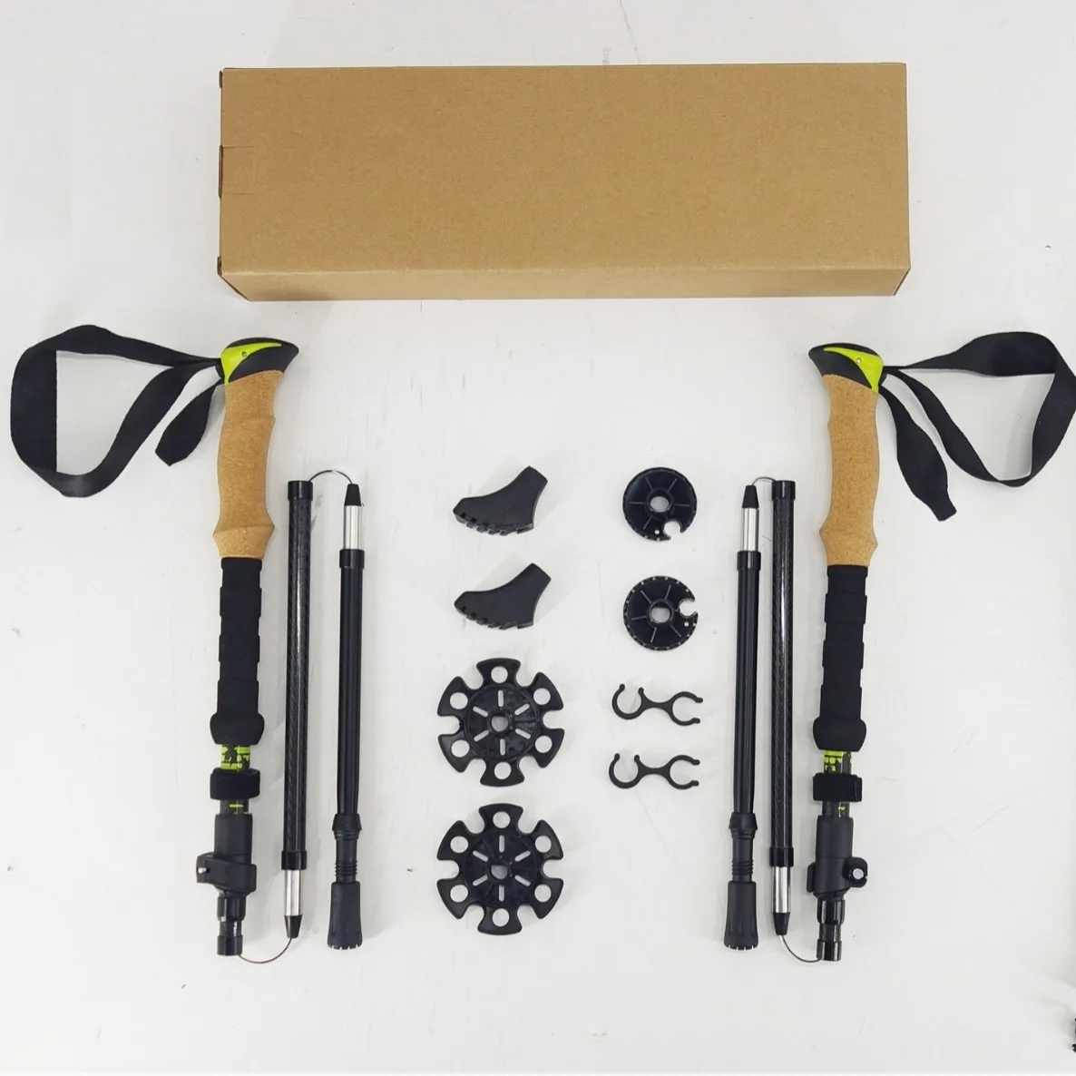 All-Carbon-Fiber Foldable Hiking Trekking Poles Adjustable Length 106-125cm Cork Handle-Customizable Mail-Order Packaged Walking