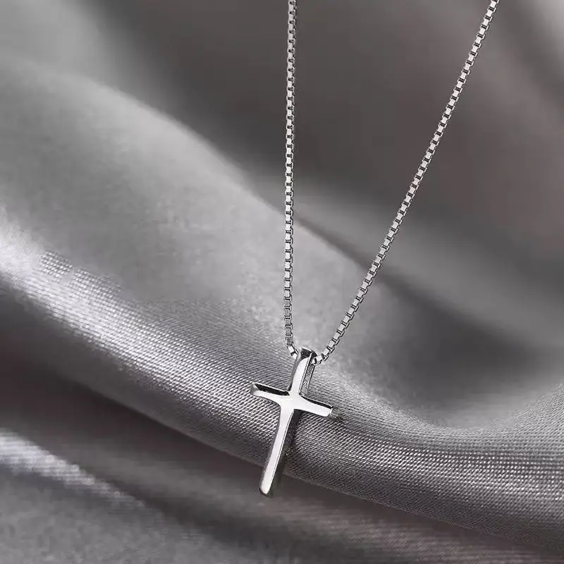 925 Sterling Silver Necklace Cross Pendant Women's Simple Design Temperament Wholesale Clavicle Chain Women's Jewelry view 3