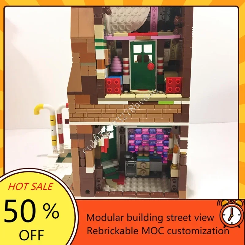 1542PCS 진저 하우스 코너 베이커리 모듈 형 MOC 크리 에이 티브 스트리트 뷰 모델 사용자 정의 퍼즐 건축 DIY 교육 장난감 선물