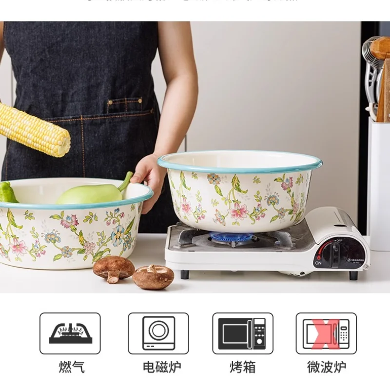 Thickened Enamel Basin Special for Mixing Dough Cold Salad Non-Ceramic Bowl Plate Tray Kitchen Utensils Home Cooking Serving