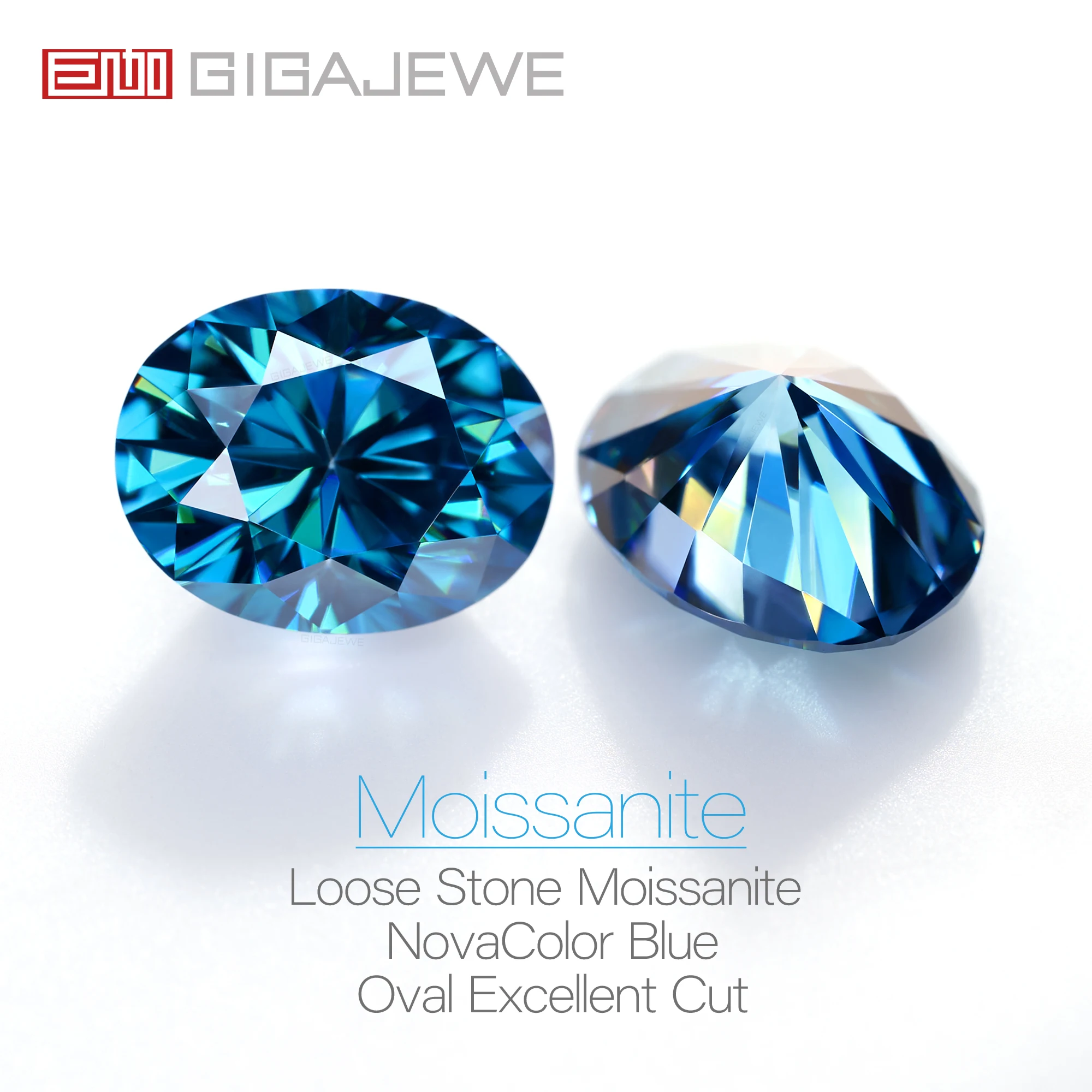 GIGAJEWE Moissanite Oval Cut NovaColor Blue VVS1 Premium Gems Loose Diamond Test Passed Gemstone For Jewelry Making