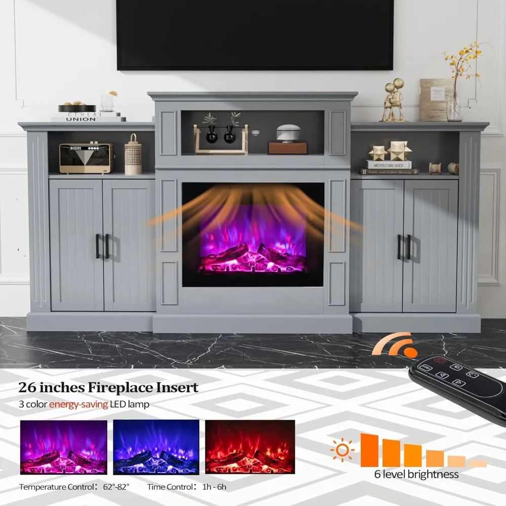 Electric Fireplace with Mantel, Fireplace TV Stand for TVs Up to 85'', Modern Entertainment Center with Storage, TV Console