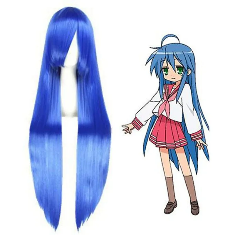 

Izumi Konata Cos Headgear Anime Lucky Star Role Wig Comic Exhibition Cosplay Headwear Side Swept Bangs Long Straight Hair