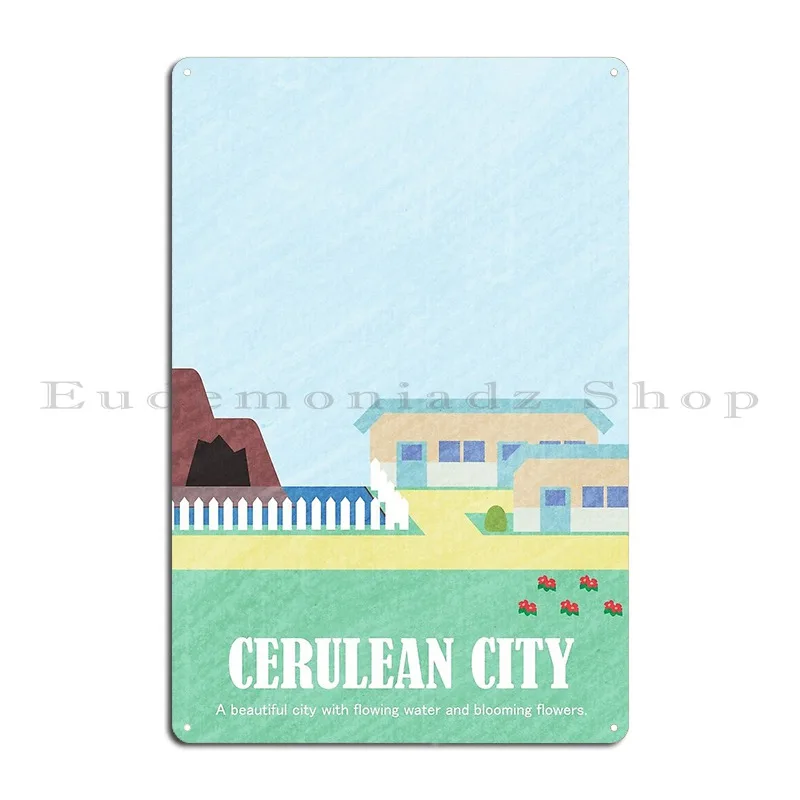 Kanto Towns Cerulean City Metal Sign Kitchen Vintage Club Party Wall Decor Character Tin Sign Poster