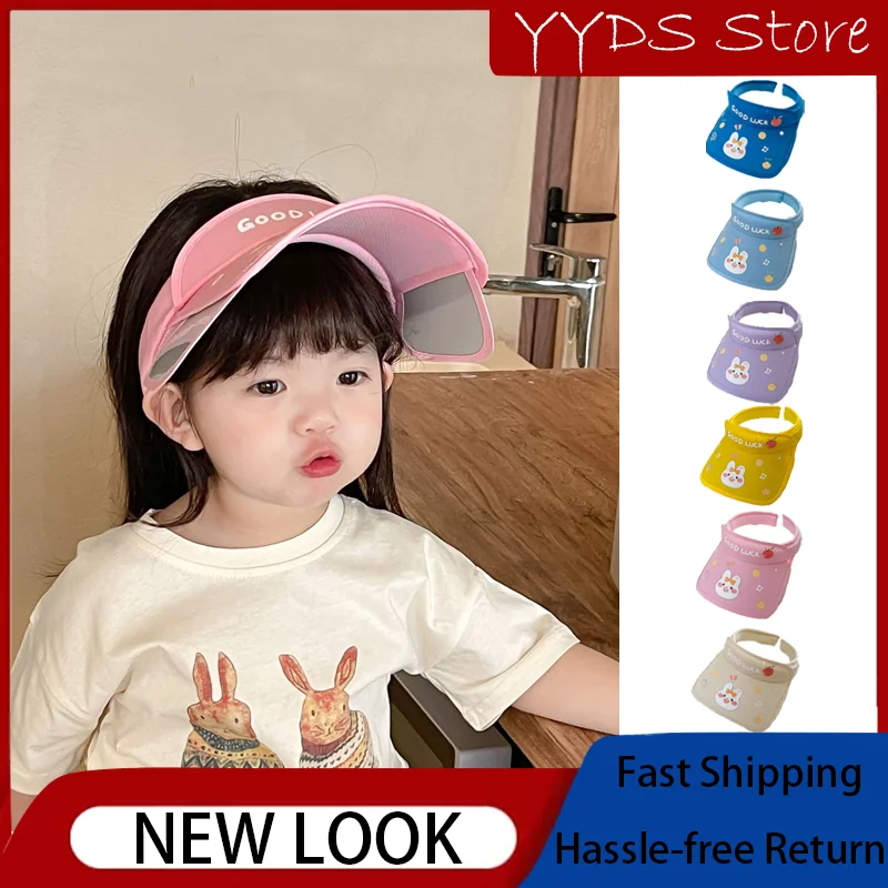 

Kids Cartoon Cute Empty Top Hat Summer Boys and Girls Outdoor Big Brim Visor Hat Girls Letter Print Sun Hat Bunny Hat