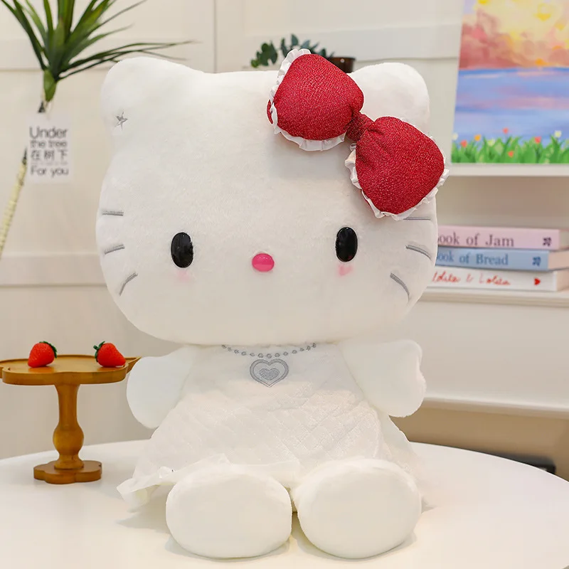 جديد مرحبا كيتي الملاك والشيطان ألعاب من نسيج مخملي Kawaii Kt القط Bowknot Plushies لينة محشوة دمية كبيرة الحجم وسادة دمية الاطفال هدية عيد الميلاد