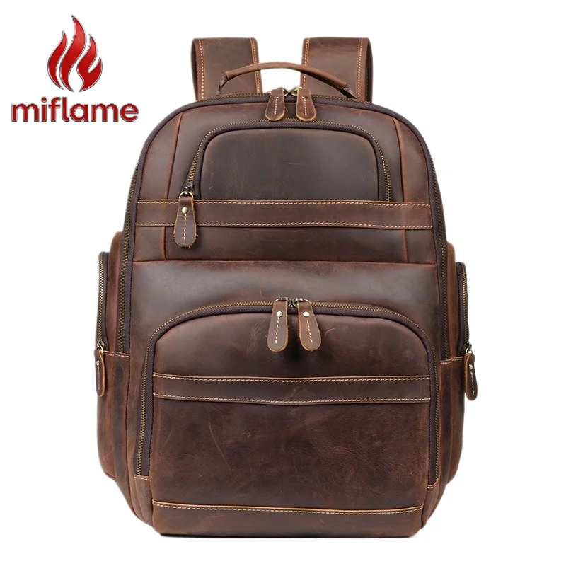 

Men's Crazy Horse top Grain Leather Backpack Rucksack Large Capacity Water Resistant Outdoor Travel Hiking Camping Vintage