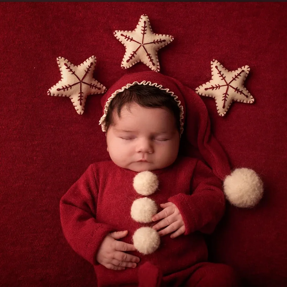 Newborn Photography Christmas Hat Romper  Baby Outfit  Photoshoot Props Clothing