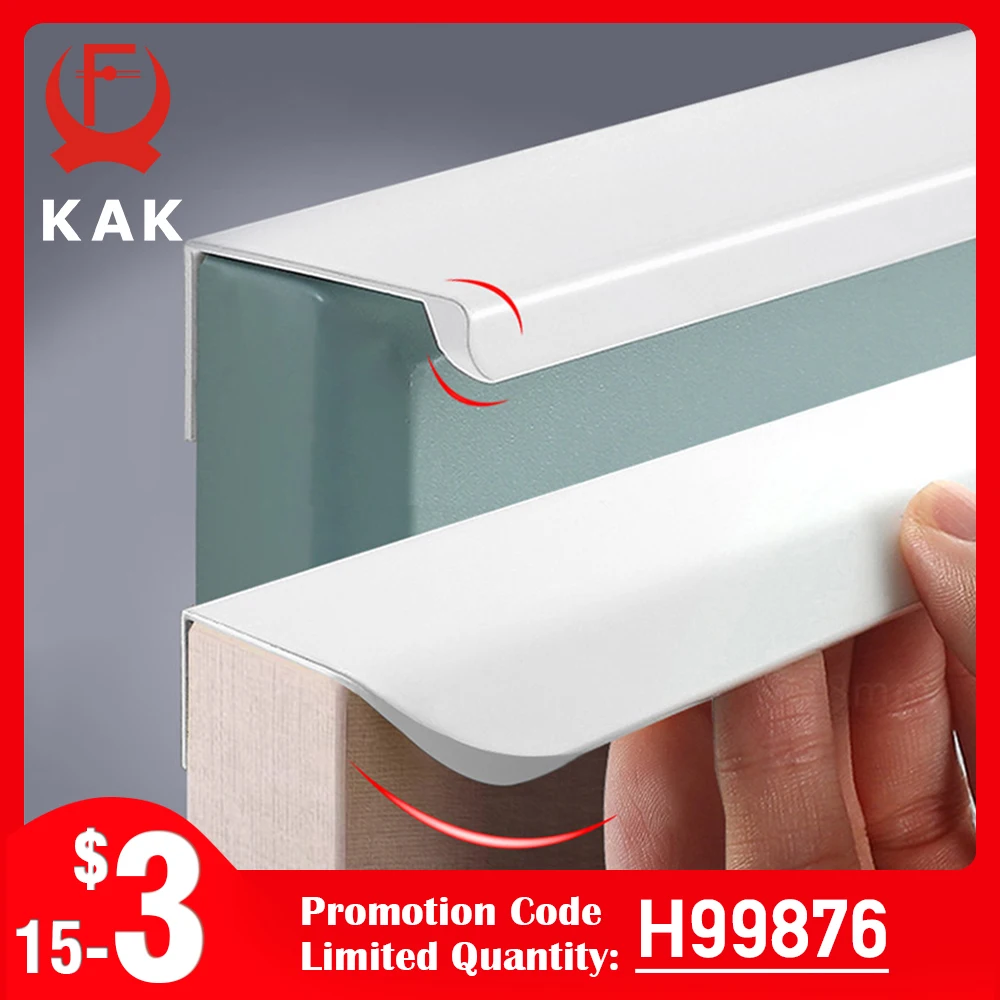 

KAK White Hidden Cabinet Pulls Drawer Knobs Customizable Long Furniture Handles Aluminum Alloy Kitchen Cupboard Door Hardware