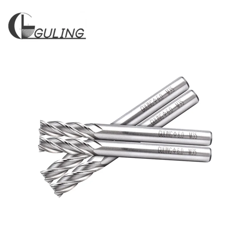 GULING HSSE-M35 CNC 4 플루트 스퀘어 엔드 밀 1 1.5 2 3 4 5 6 8 10 12 14 16 18 20 22 25 MM 긴 생크 밀링 커터