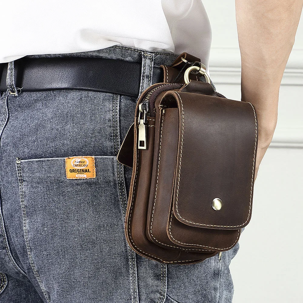 

YL-18Y--410Crazy Horse Leather Men's Waist Bag, Top Layer Cowhide, Outdoor Leather, Wearing Belt, Mobile Phone Waist Hanging Bag