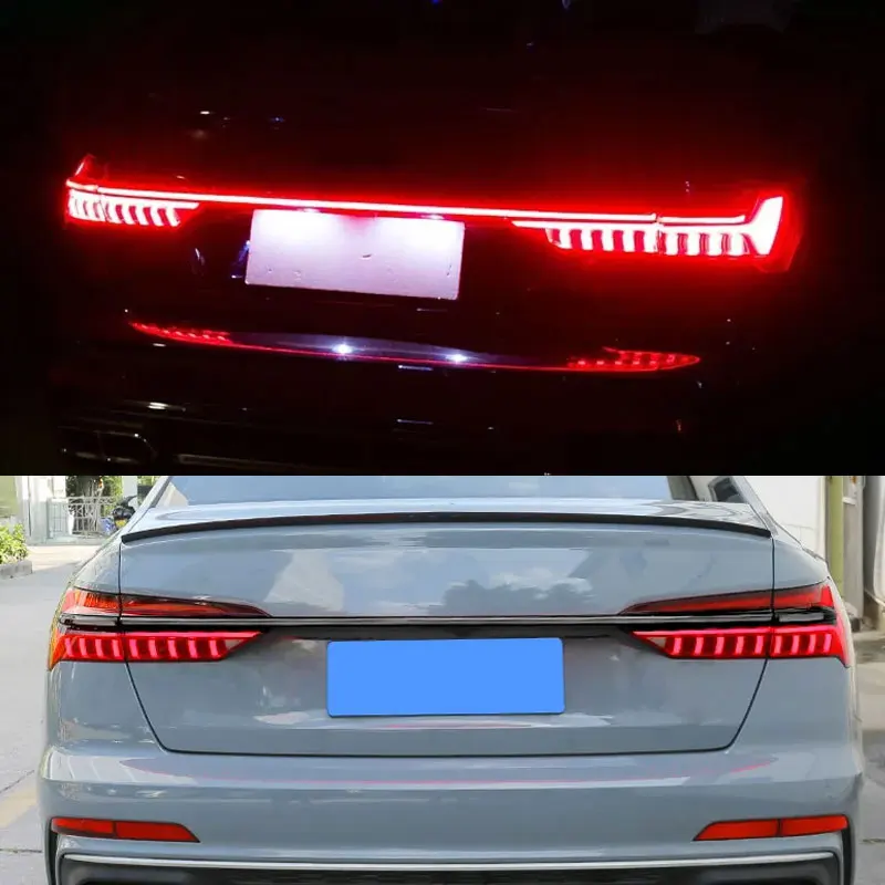 لأودي A6L من خلال نوع أضواء خلفية A6 2019-2021 ترقية C8 دليل بصري LED الديناميكي المتدفق ضوء الذيل مصباح اكسسوارات السيارات