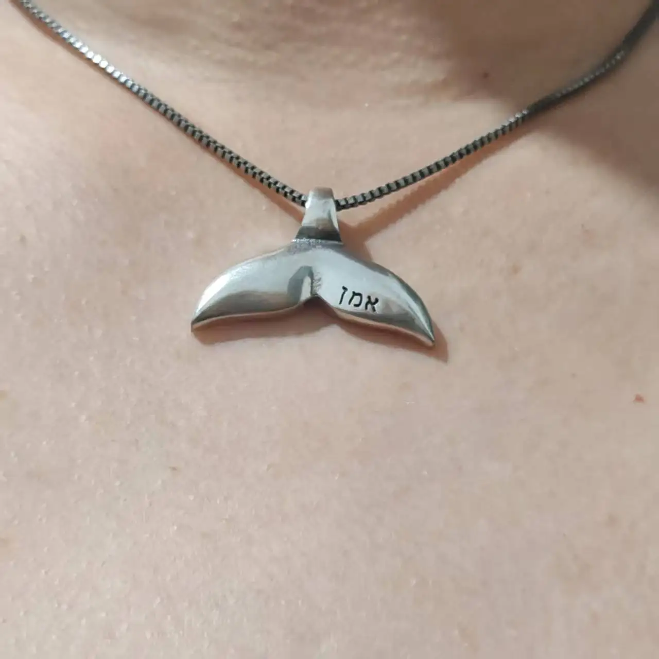 Hebrew Ahava Love Whale Tail Necklace Engraved Pendant Jewelry Gift for Women Men