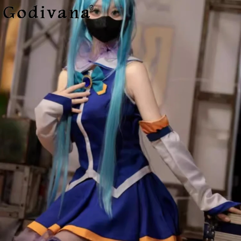 زي تنكري على طراز الكلية للنساء بدون أكمام زي مدرسي للحفلات التنورة النسائية باللون الأزرق وتتسابق تنورة صغيرة