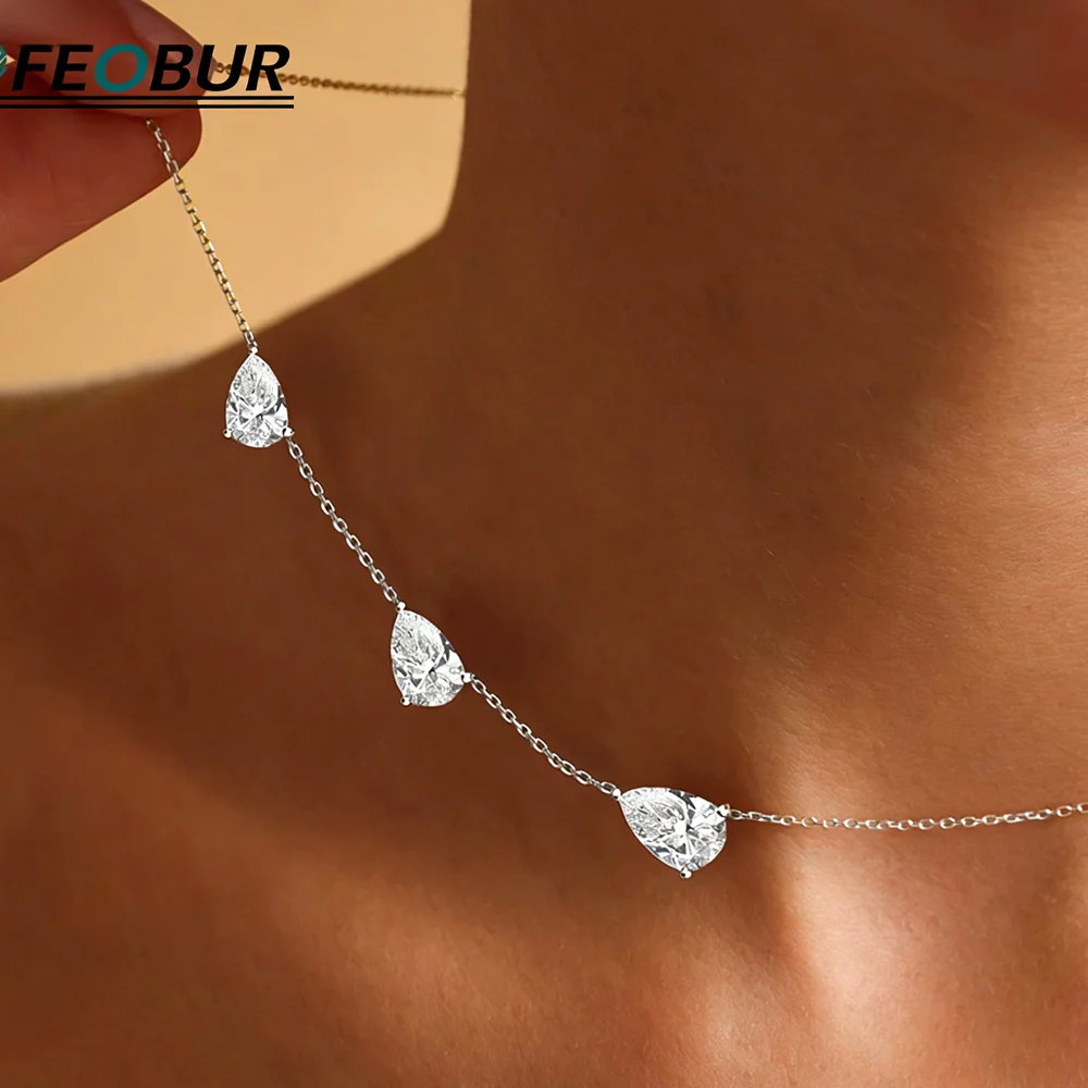 

Роскошное женское ожерелье с подвеской из муассанита в форме капли (9 карат, 3 камня) и серебром S925 пробы, ювелирное украшение с бриллиантами огранки «груша» в стиле East West