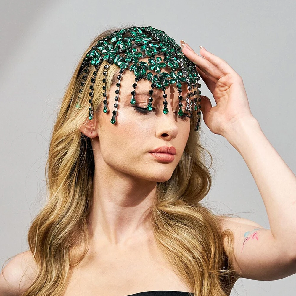 

Бохо зеленый цветок кисточка на лоб повязка на голову свадебное украшение для волос модная геометрическая цепочка на голову со стразами тиара свадебные украшения