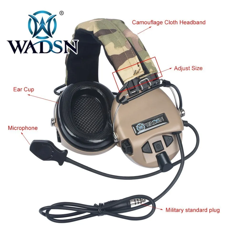 WADSN MSA Tactical Headphones Sordin Outdoor Hunting Communication Headset 7.0 NATO Plug NO Noise Canceling CS Game Earphnoe