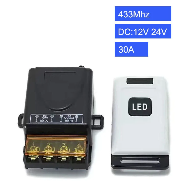 

Car 12V 24V 433MHz DC Universal Wireless Remote Controller Switch Button AC 220V 30A High Power Relay Receiver Module LED Light