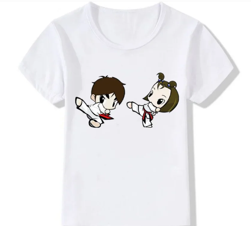 Children Cartoon Taekwondo Print Tshirt Kids Girls 2024 Summer Tops Child T shirt