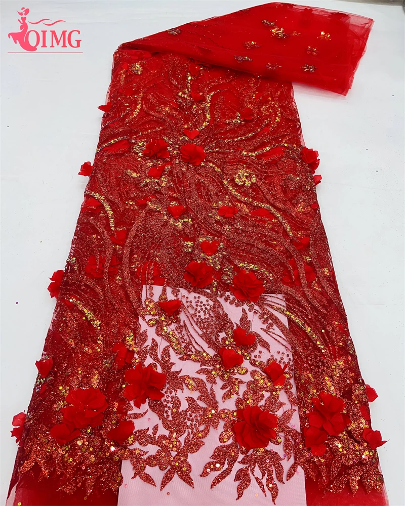 Latest African Lace Fabrics 2024 High Quality Luxury Glue Sequins Embroidery 3d Flower French Tulle Nigerian Wedding Material