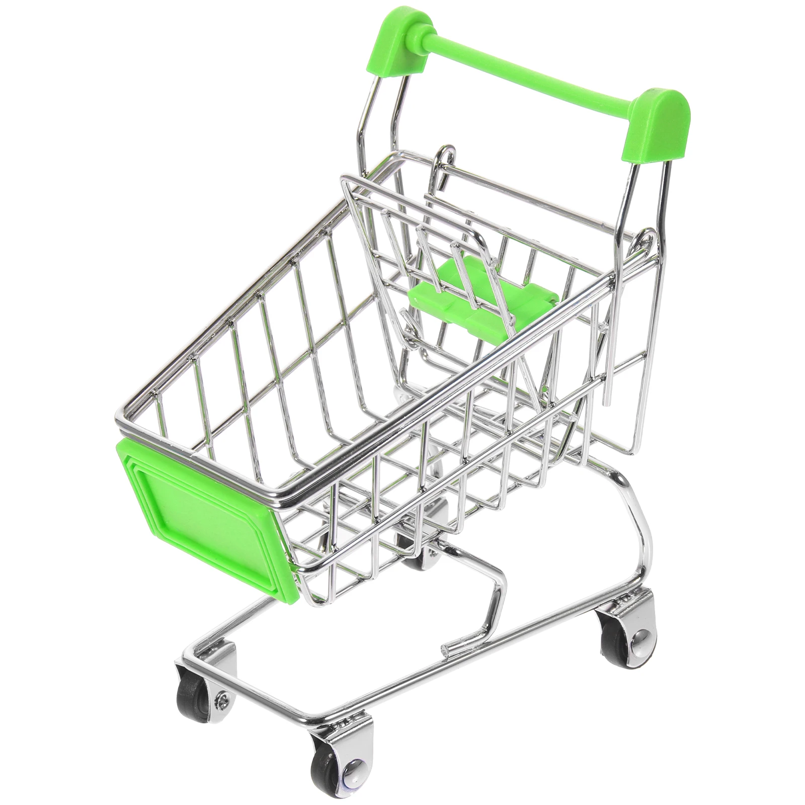 Mini cesta de armazenamento de carrinho de compras 11*7.5*11.5cm cor aleatória organizador de plástico de metal para mesa escritório decoração de casa mini