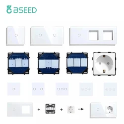 BSEED Wall Touch Switch 1/2/3Gang 1/2Way Light Switch Dimmer Function Parts Glass Panel Frames EU Wall Sockets DIY Parts White