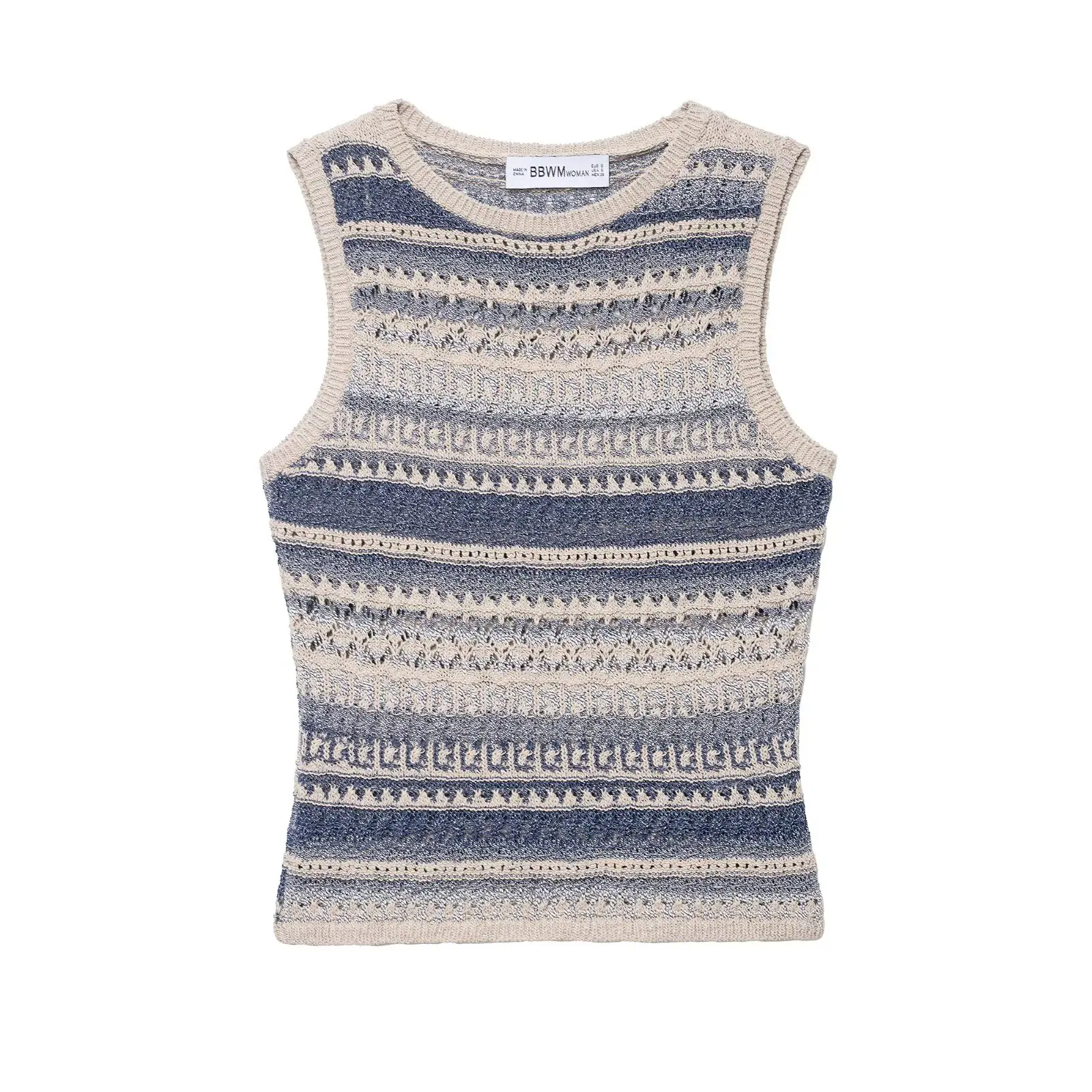 

Women's Knit Crew Neck Solid Striped Texture Slim-Fit Top Fall 2025 New Arrival Slim Fit Cotton Nylon Blend Outerwear Vest