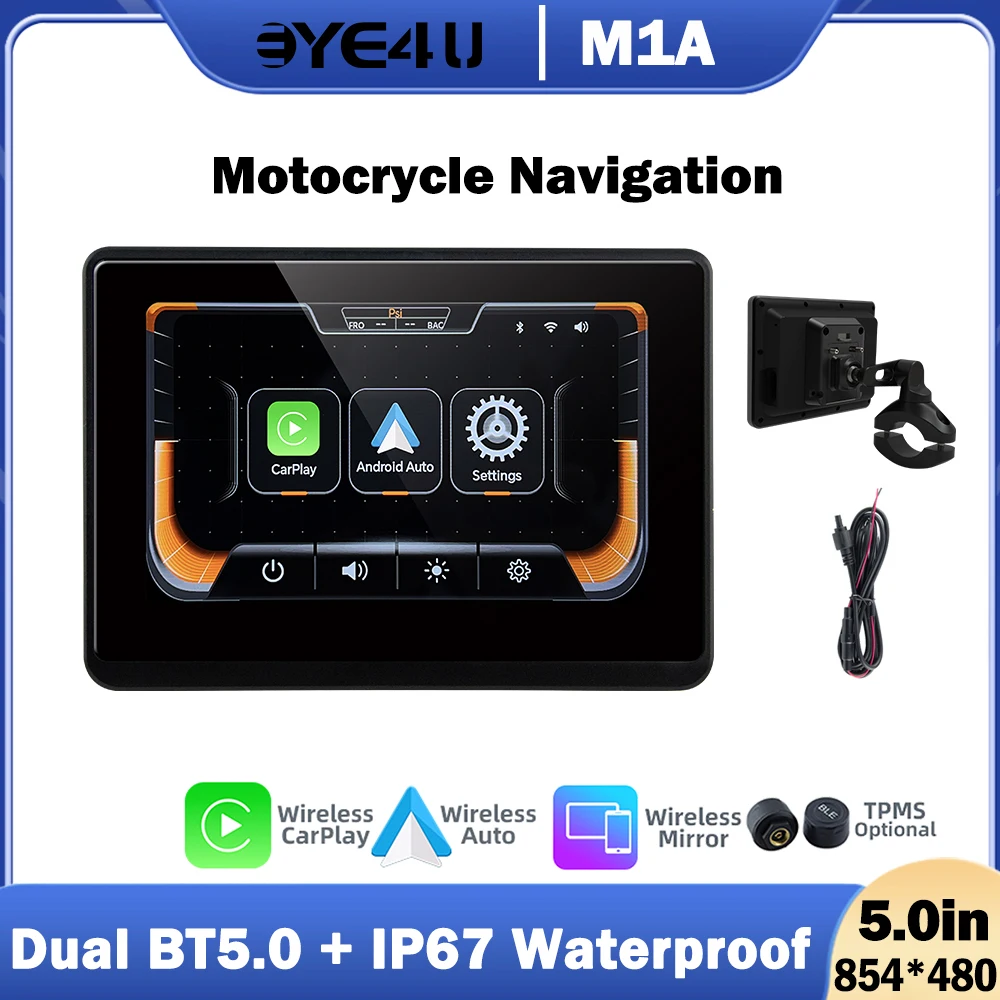 

5-дюймовый беспроводной Carplay Moto Android Auto цифровая приборная панель навигация мотоцикл портативный IP67 водонепроницаемый GPS TPMS USB C