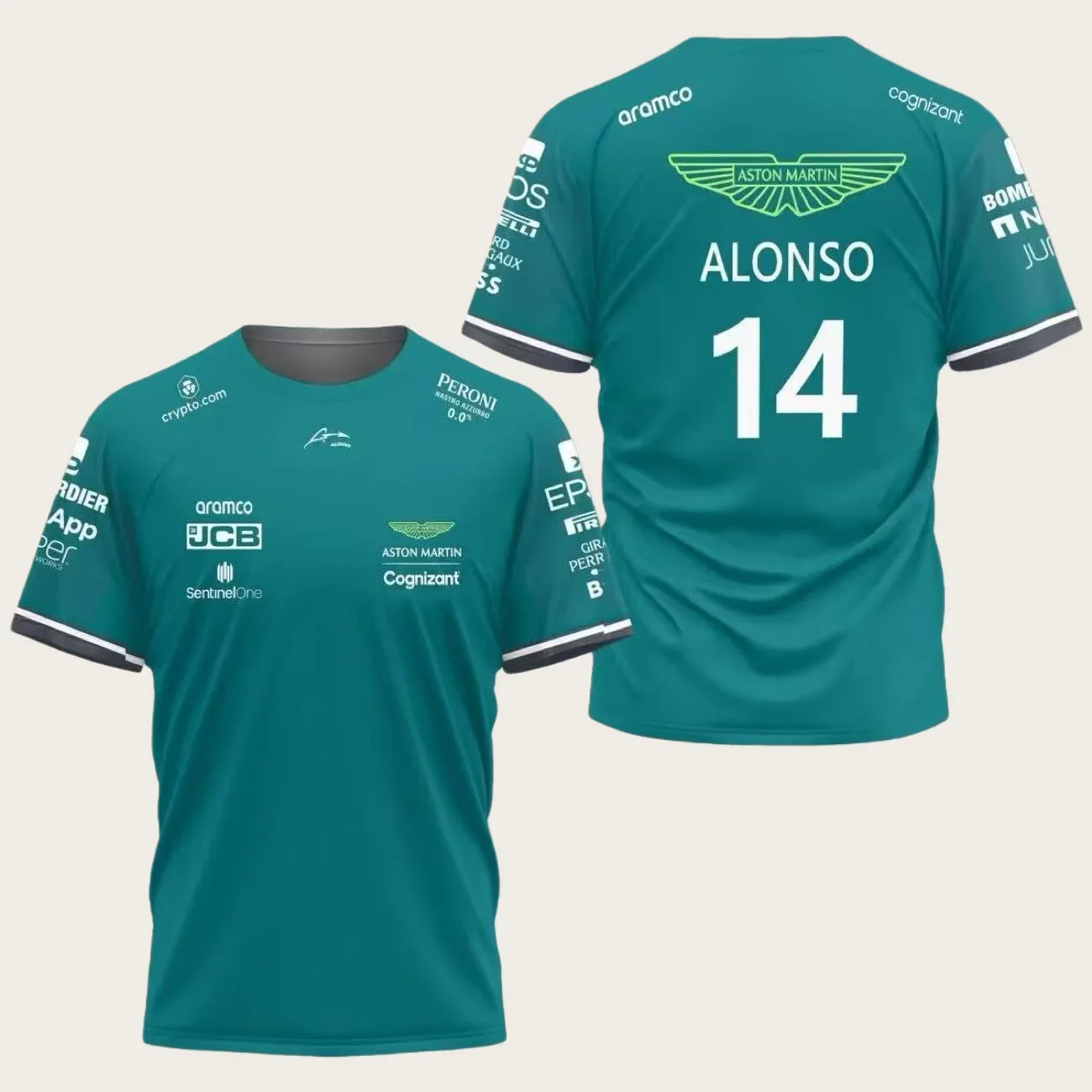 Equipe Aston Martin Alonso no 14 Camiseta de corrida de manga curta de secagem rápida masculina confortável e respirável para fãs de corrida