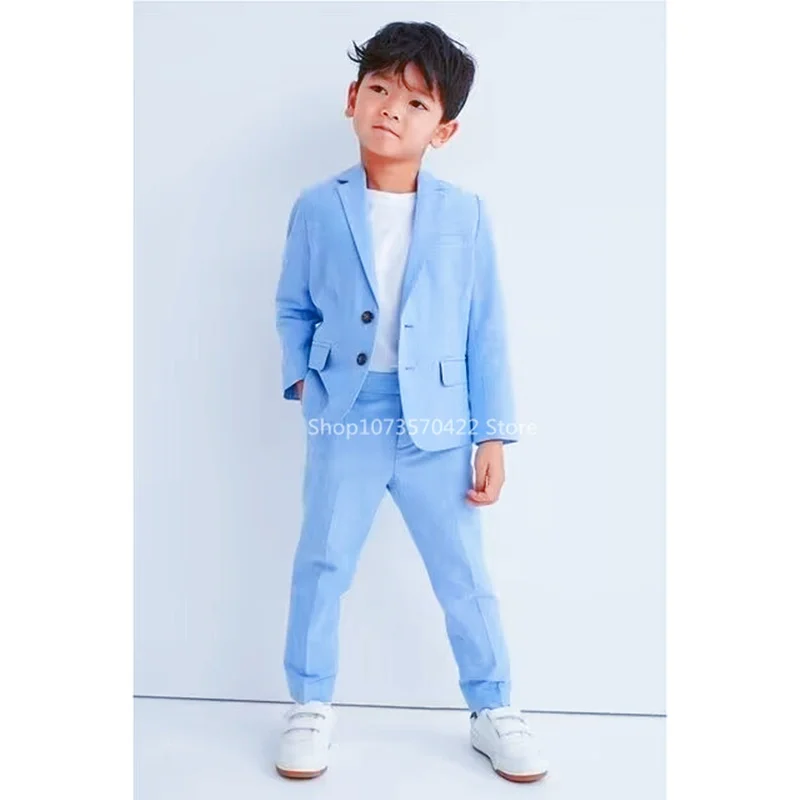

Casual Children Light Blue 2Pieces Set Jacket Pants Photograph Wedding Suit Boys Festival Birthday Dress Kids Host Costume