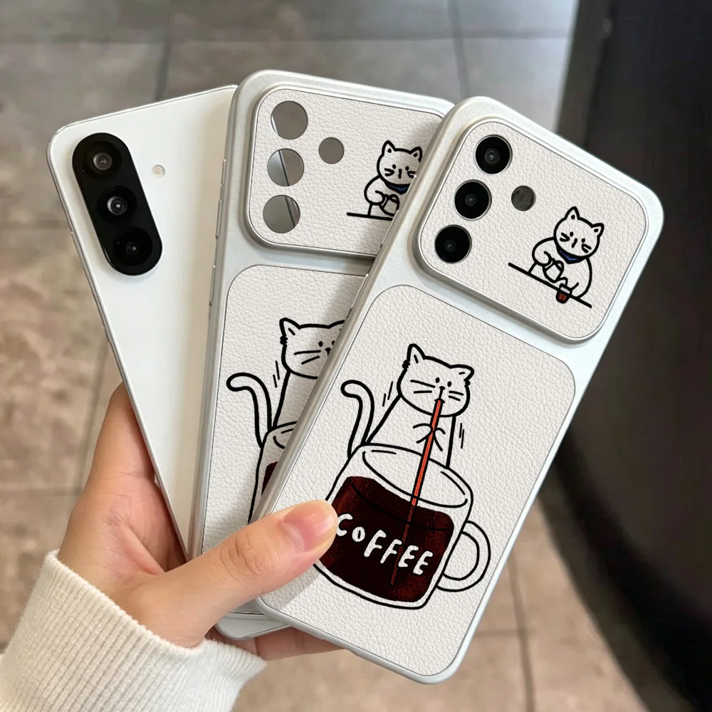 Coffee Cute Cat Phone Case For  Samsung S26 S25 S24 S23 Ultra Plus FE A16 A27 A26 A57 A56 A37 A36 A07 A06 A17 Cover With Lanyard view 6