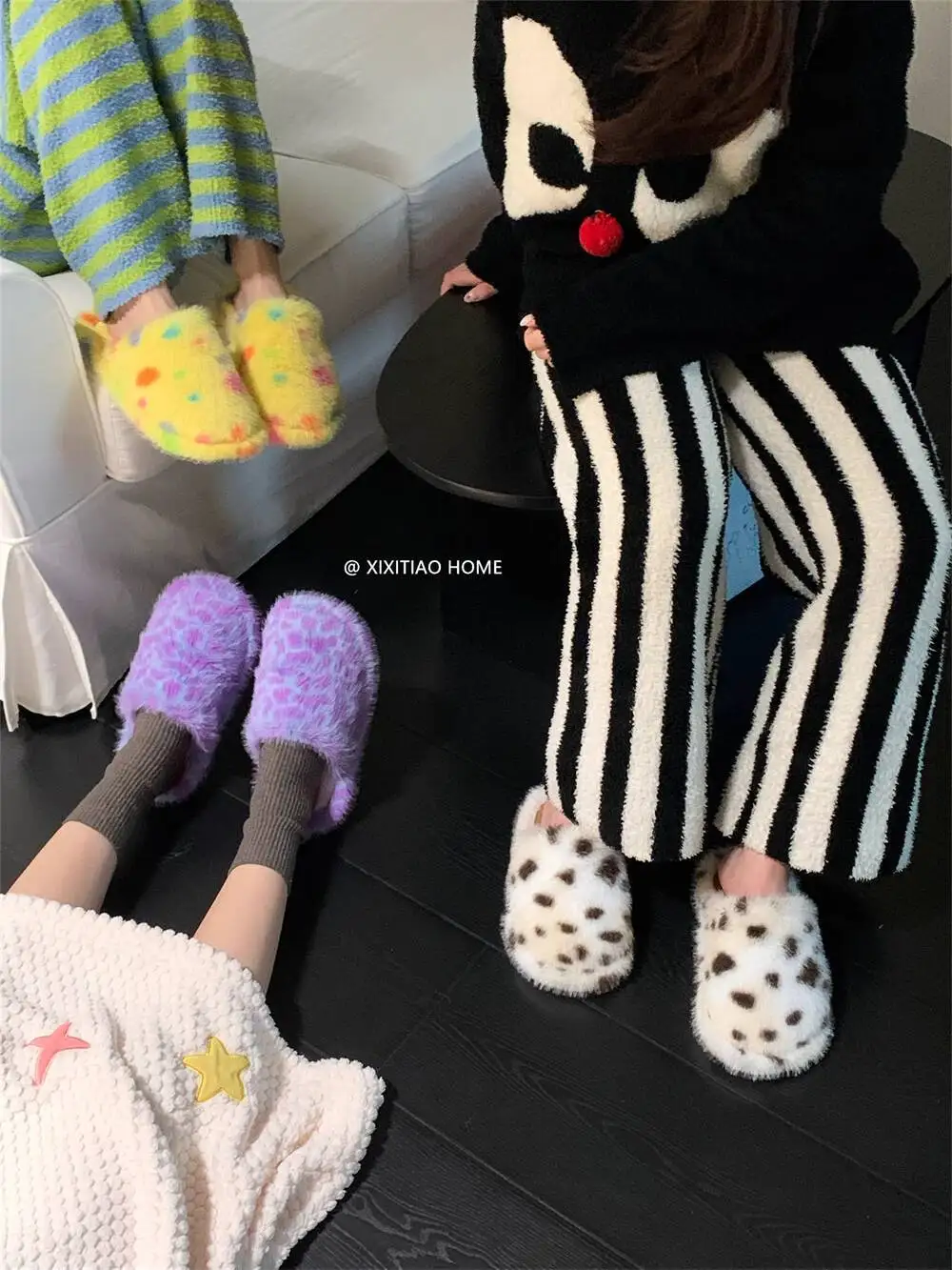 

Women Home Slippers 2025 Autumn Winter Cute Dalmatian Plush Slippers Women's Student Non Slip Ins Trendy Home Shoes