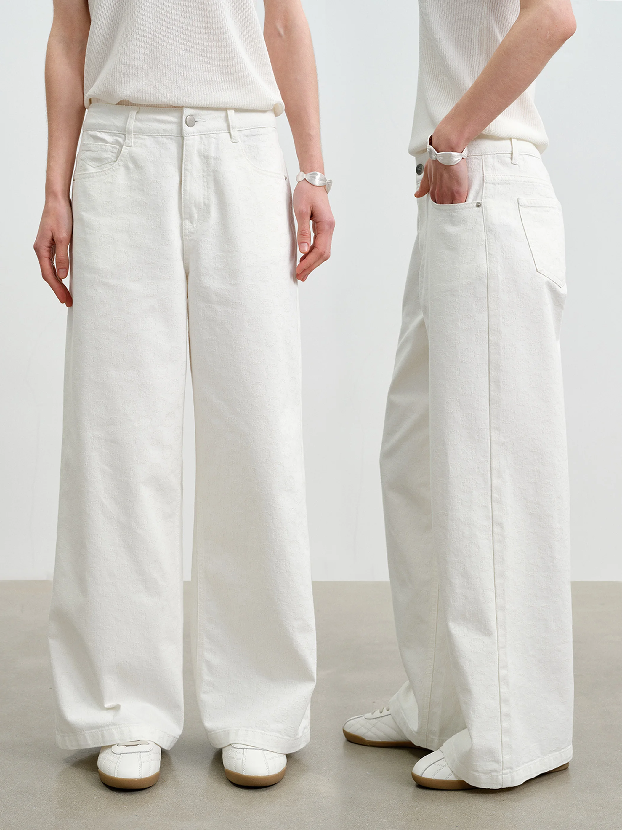 

Silavie Retro White Embroidered Texture mid Waist Straight Leg Casual Women's Jeans Summer New Style Comfortable Cotton Zipper