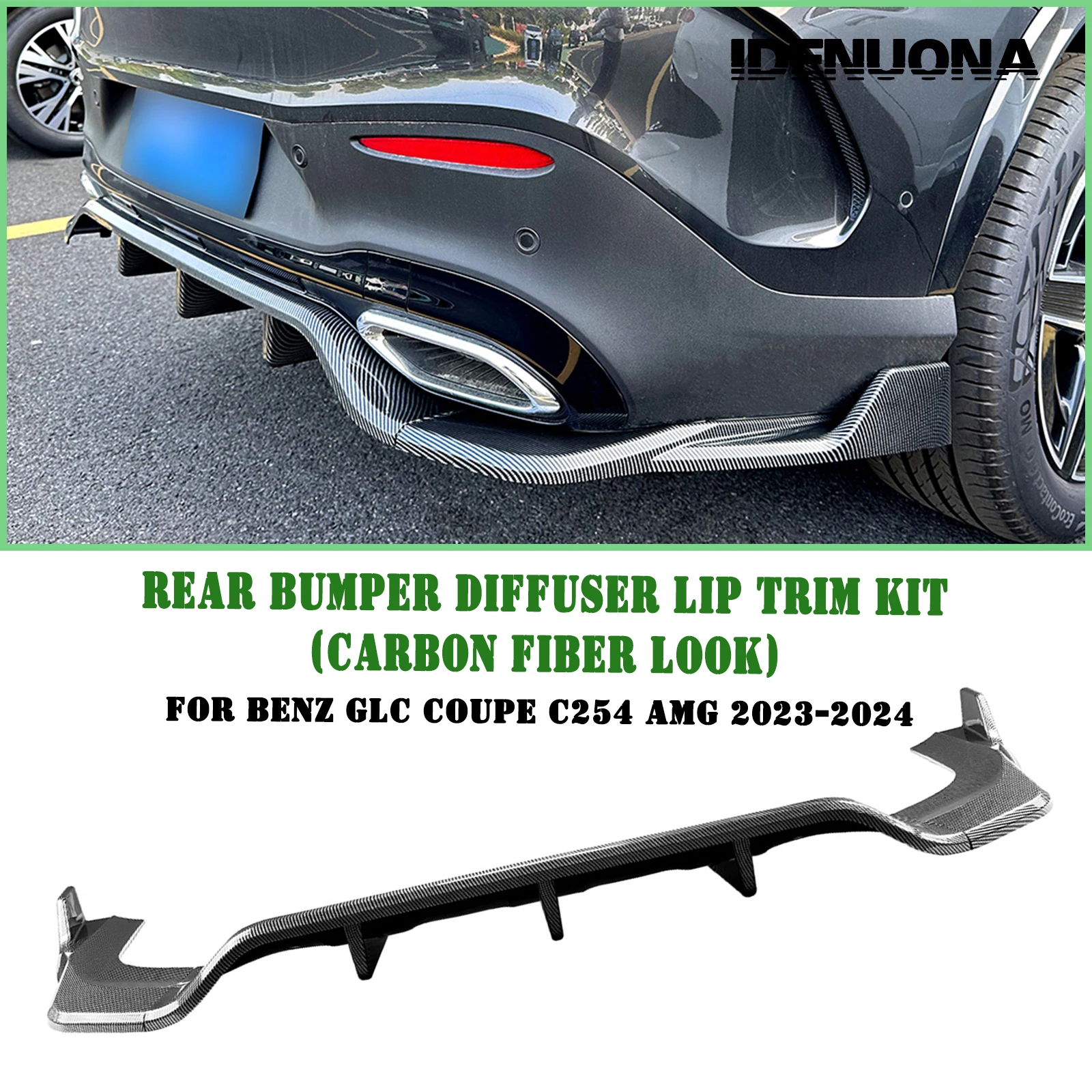 

For Mercedes Benz GLC Coupe C254 GLC260 GLC300 2023-24 Rear Bumper Diffuser Lip Carbon Fiber Look/Gloss Black Boot Spoiler Plate