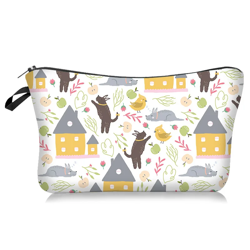 The new light and fresh pattern series makeup bag is selling well. It's a hand-held storage bag with a polyester fabric cover.