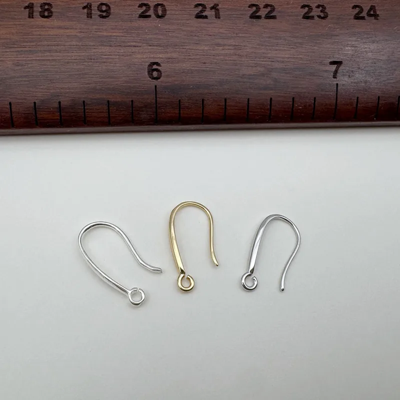 1Pair Solid 925 Sterling Silver Earring Hooks 15mm Handmade Semi-Finished Open Hoop Base DIY Accessories Making Ear Hook - view 6